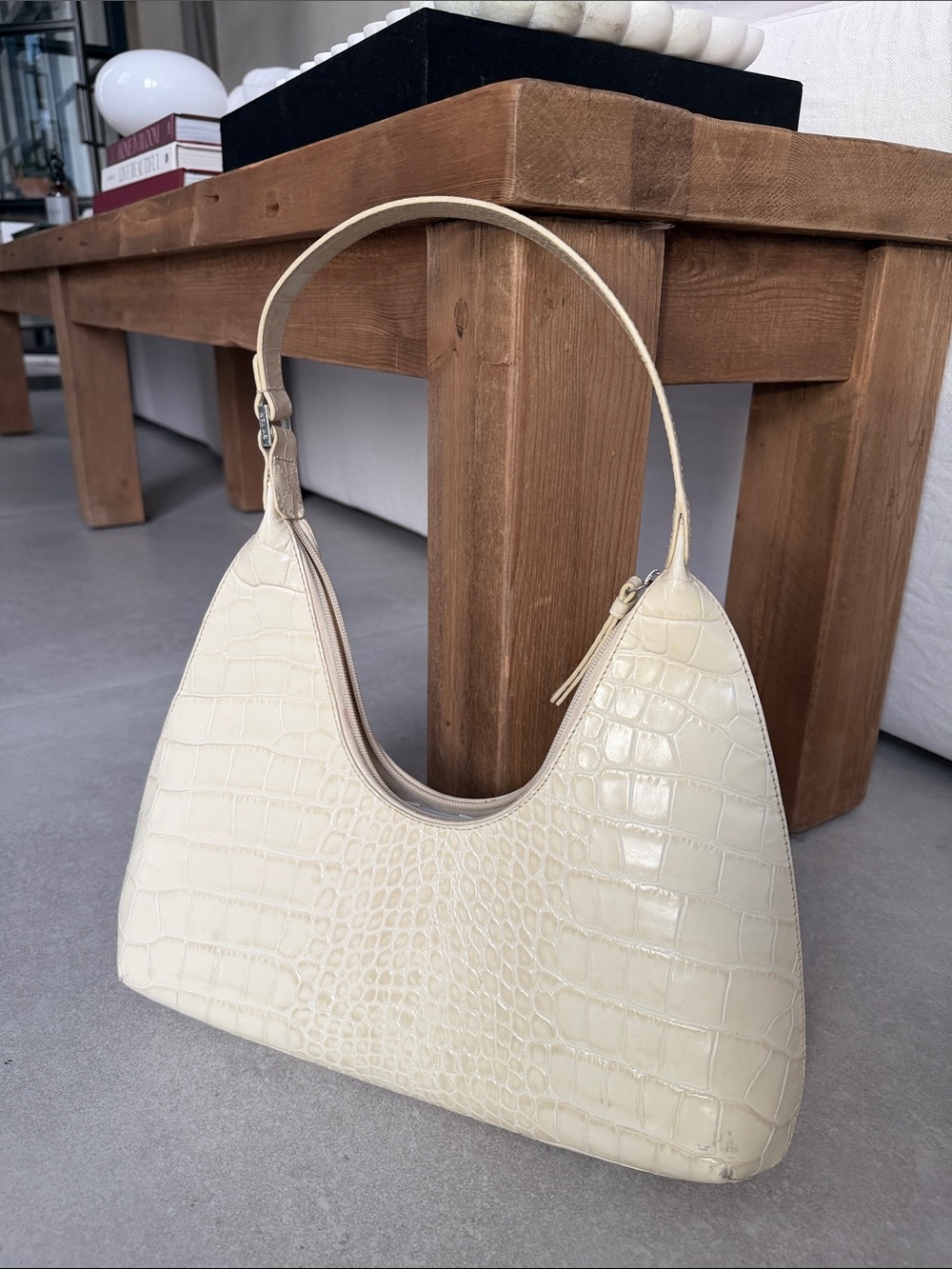 BY FAR Cream Croc-Embossed Shoulder Bag - Women